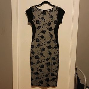 Black and Grey Roses Midi Dress